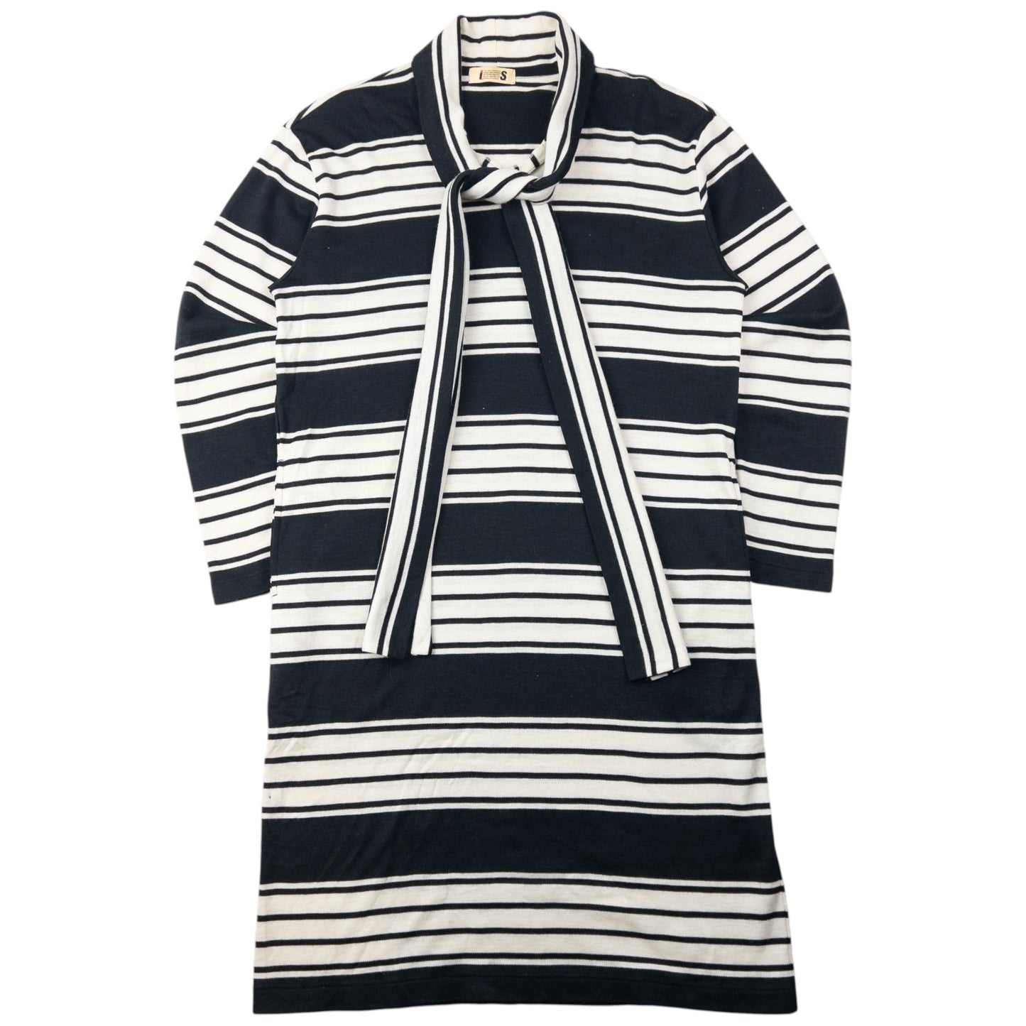 Vintage 80s Issey Miyake I.S. Striped Tie-Neck Sweater Dress Womens Size L