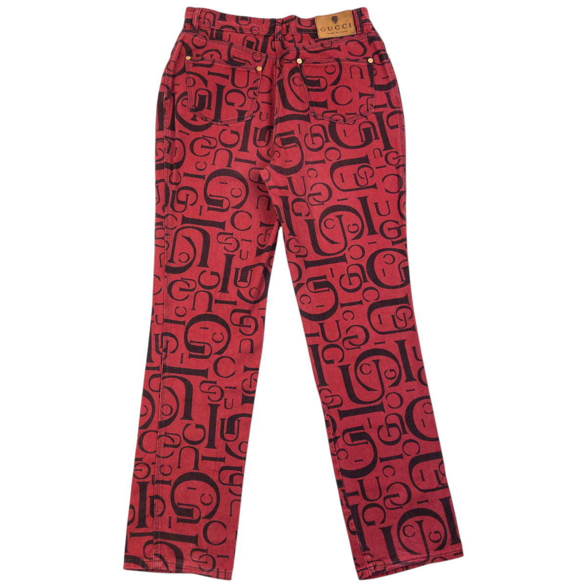 Vintage 90s Gucci Monogram Denim Jeans in red, photo 4