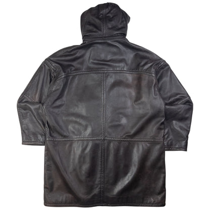 Vintage Burberry Nova Check Lined Leather Duffle Jacket Size XL