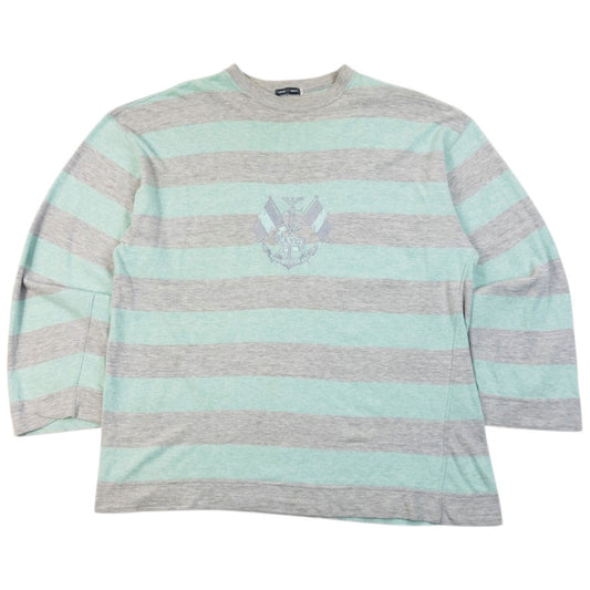 Vintage 80s Emporio Armani Striped Long Sleeve T Shirt in grey, embroidered crest anchor logo