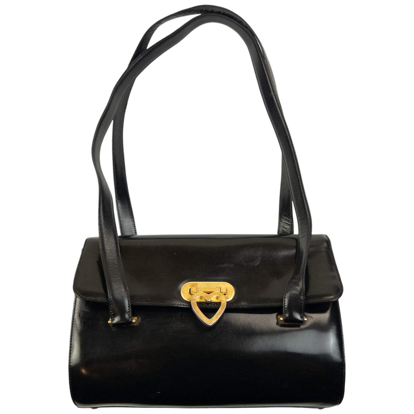 Vintage 2000s Moschino Heart Clasp Leather Shoulder Bag