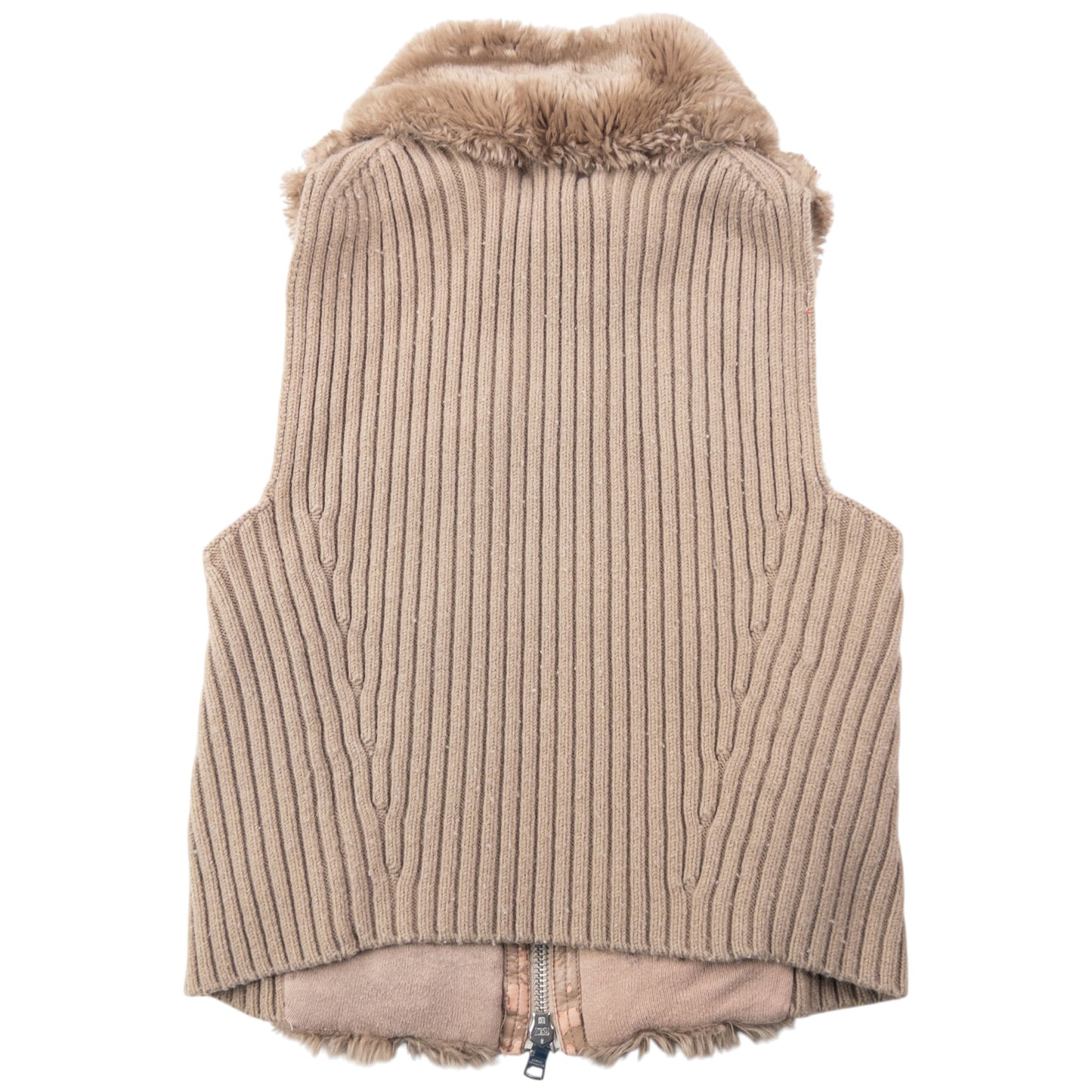 Vintage 2000s Armani Exchange Faux Fur Ribbed Knit Gilet Womens Size XS