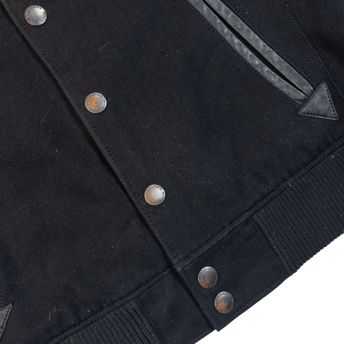 Vintage 2000s Burberry Black Label Leather Sleeve Wool Jacket, photo 5