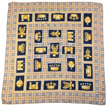 Vintage 80s Burberry Nova Check Royal Print Silk Scarf