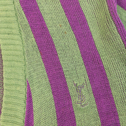 Vintage 80s YSL Yves Saint Laurent Striped Knit Cardigan Size XL