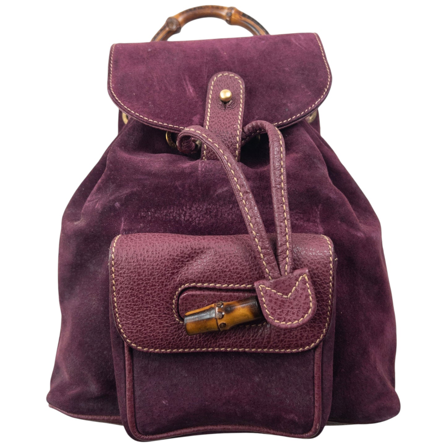 Vintage 80s Gucci Bamboo Suede Bucket Backpack