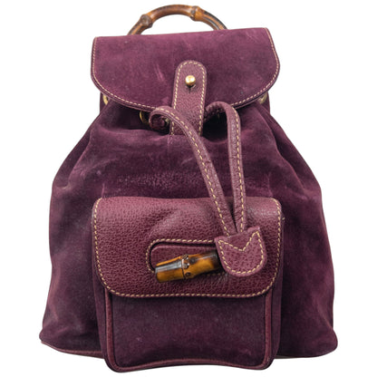 Vintage 80s Gucci Bamboo Suede Bucket Backpack