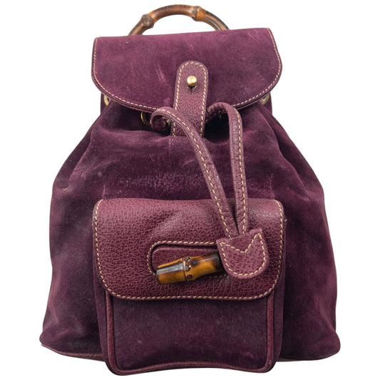 Vintage 80s Gucci Bamboo Suede Bucket Backpack