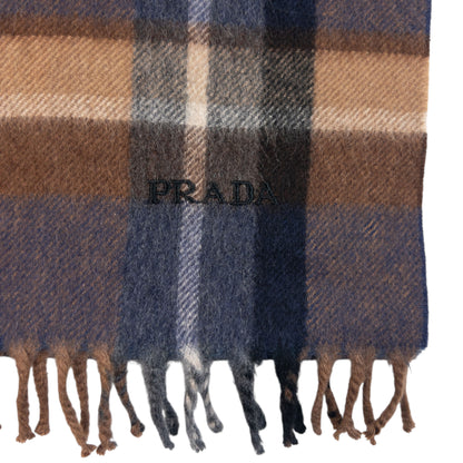 Vintage 2000s Prada Checkered Wool Tassel Scarf