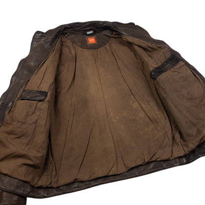 Vintage Hugo Boss Zip Up Leather Jacket Size M