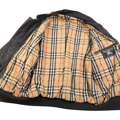 Vintage Burberry Nova Check Lined Leather Jacket Size L