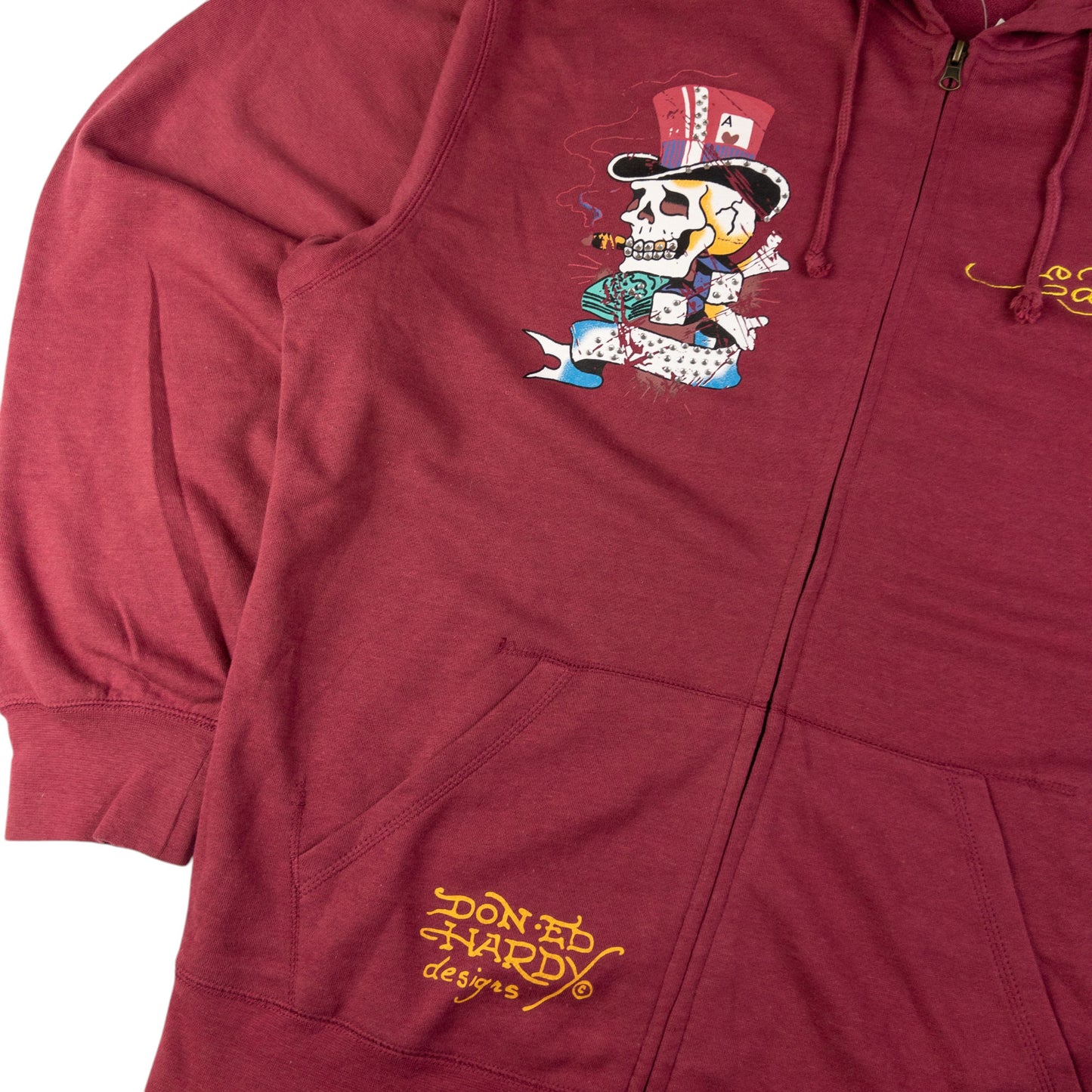 Vintage Ed Hardy Rhinestone Skull Zip Up Hoodie Size XXL