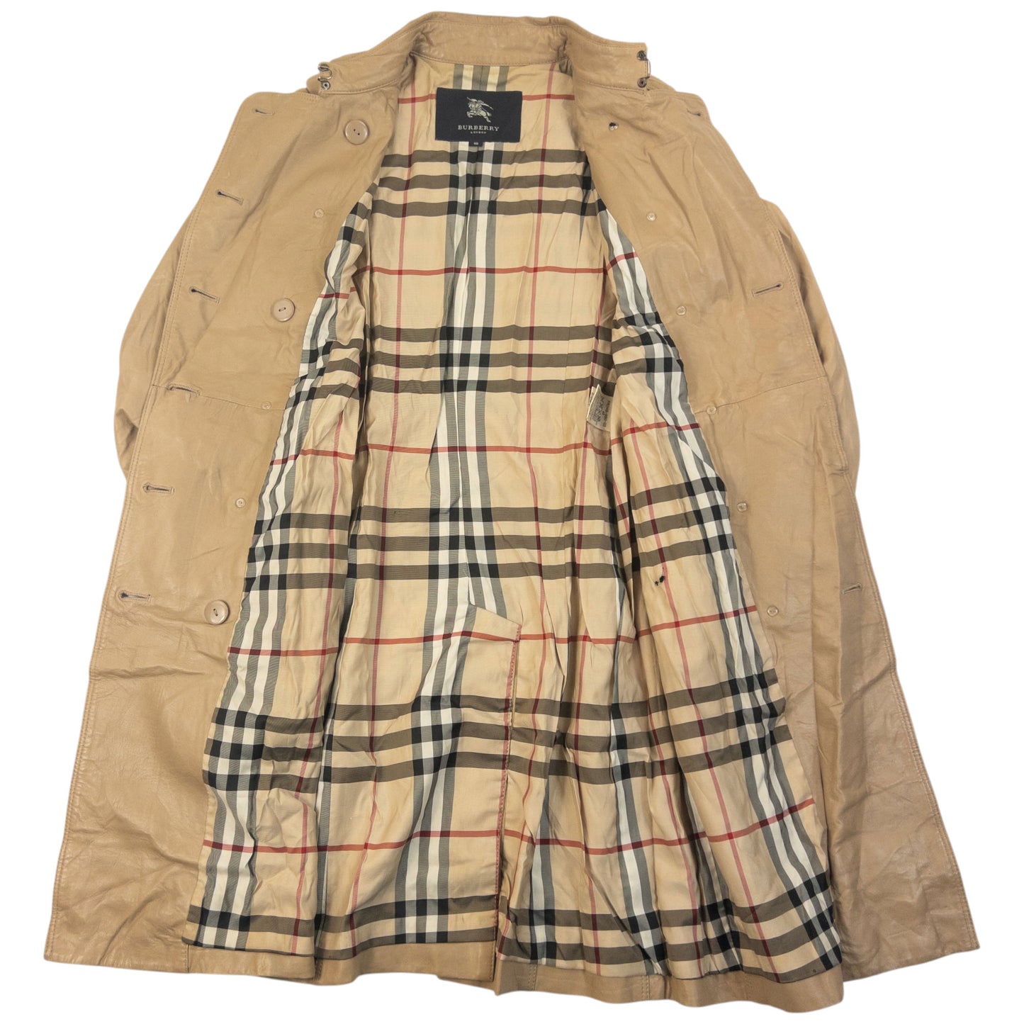 Vintage 2000s Burberry Nova Check Lined Leather Trench Jacket Womens Size M