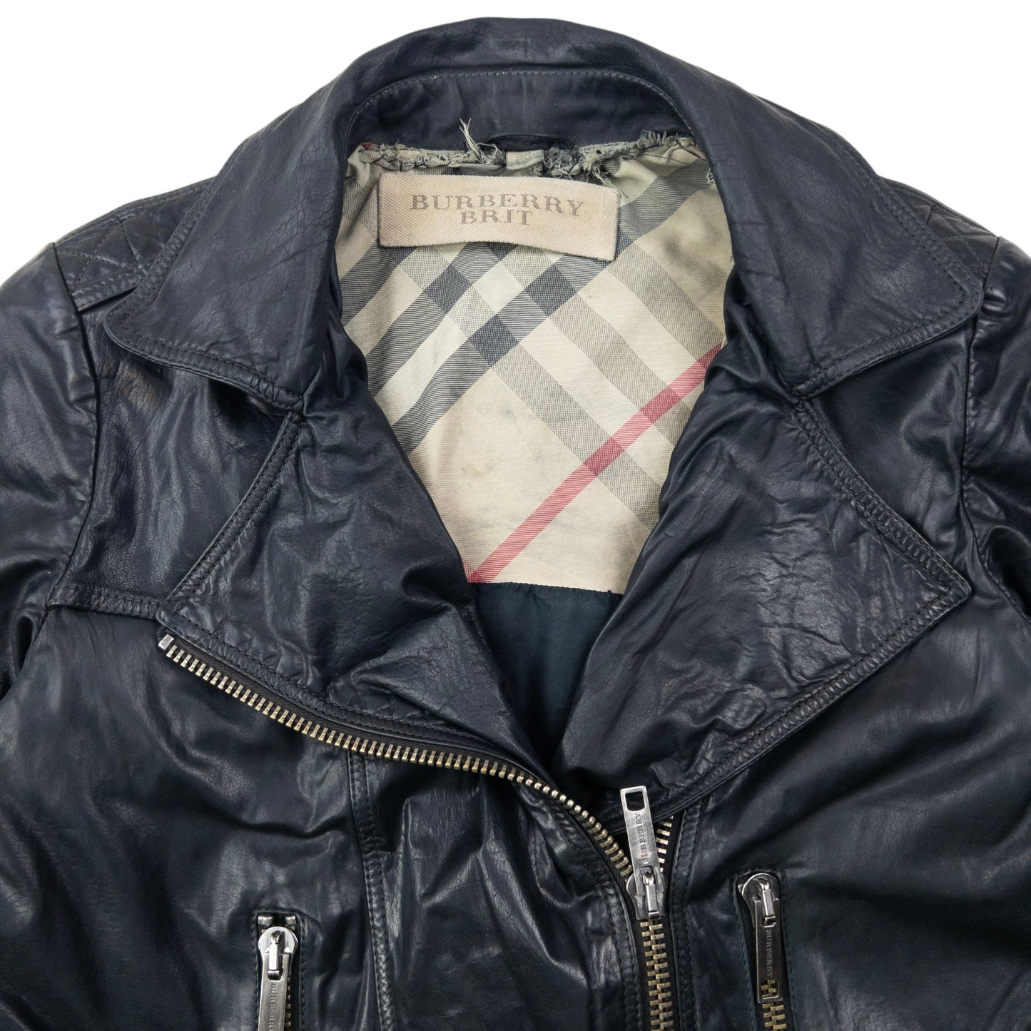 Vintage Burberry Brit Cropped Leather Jacket Womens Size M