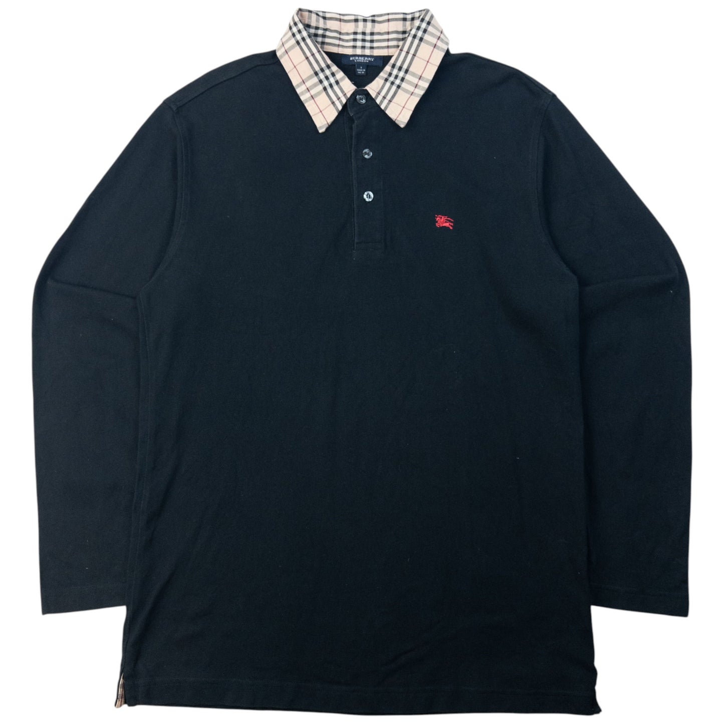 Vintage Burberry Nova Check Collar Long Sleeve Polo Shirt Size S