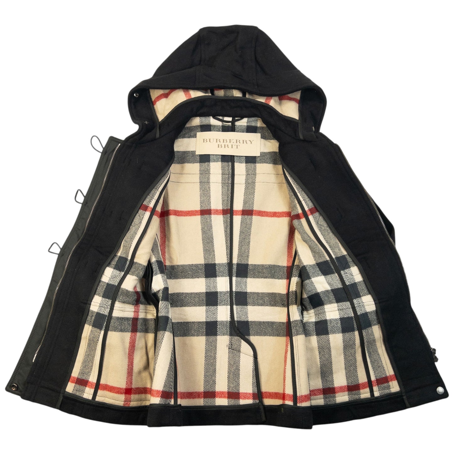 Vintage Burberry Brit Nova Check Lined Wool Duffle Jacket Womens Size XS