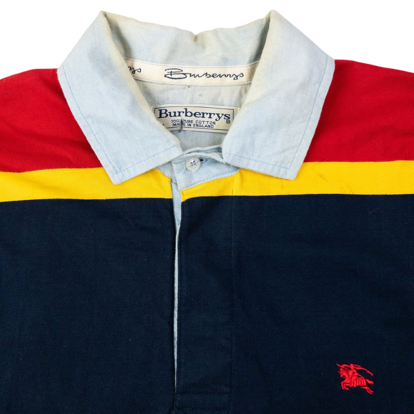 Vintage 90s Burberry Striped Long Sleeve Polo Shirt Size M