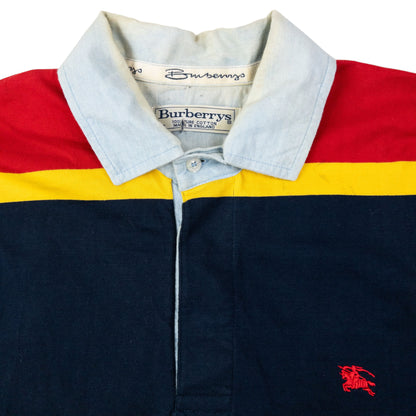 Vintage 90s Burberry Striped Long Sleeve Polo Shirt Size M