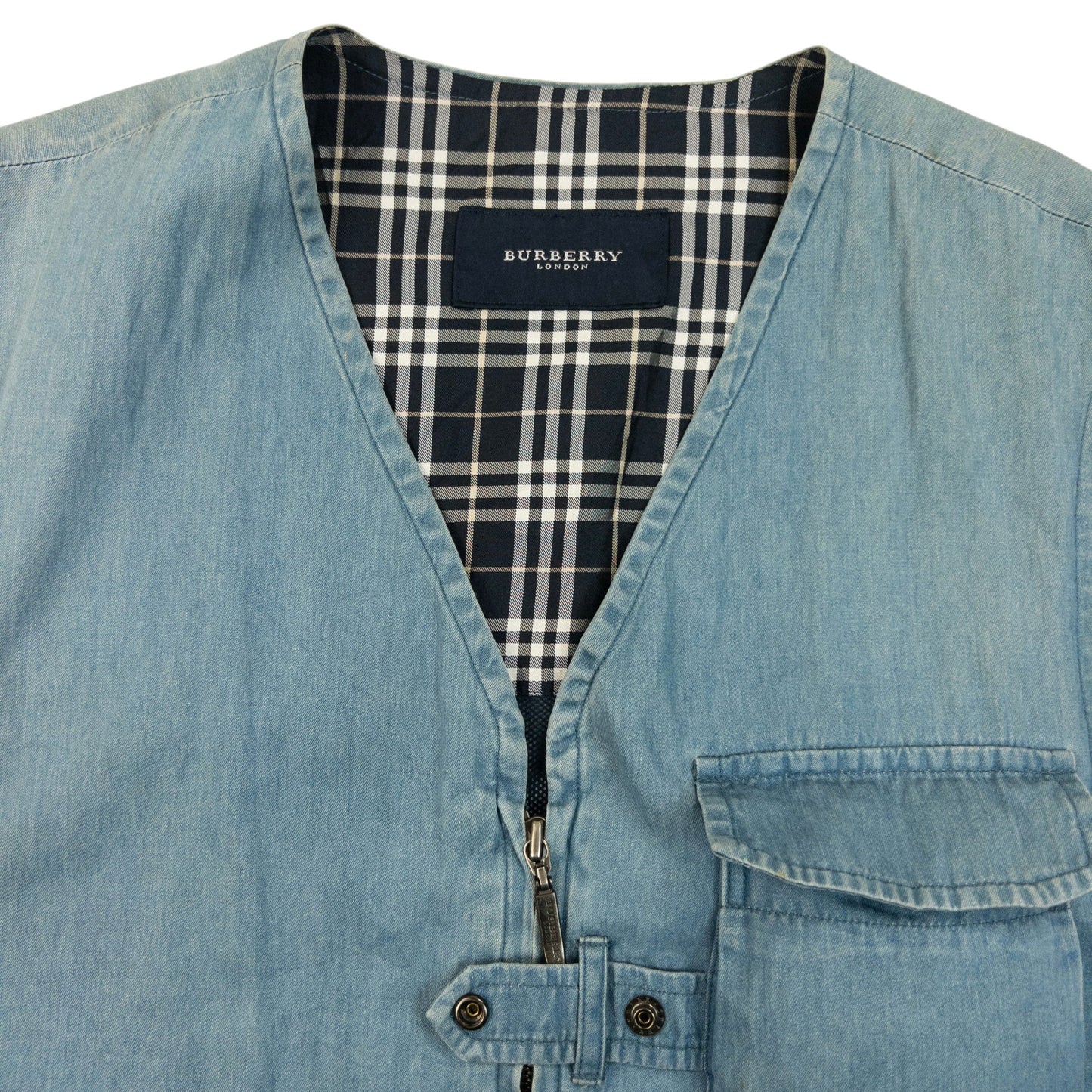 Vintage 2000s Burberry Denim Gilet Cargo Vest Size XS