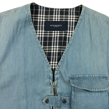 Vintage 2000s Burberry Denim Gilet Cargo Vest Size XS