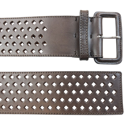 Vintage 2000s Armani Jeans Laser-Cut Leather Belt Size One Size