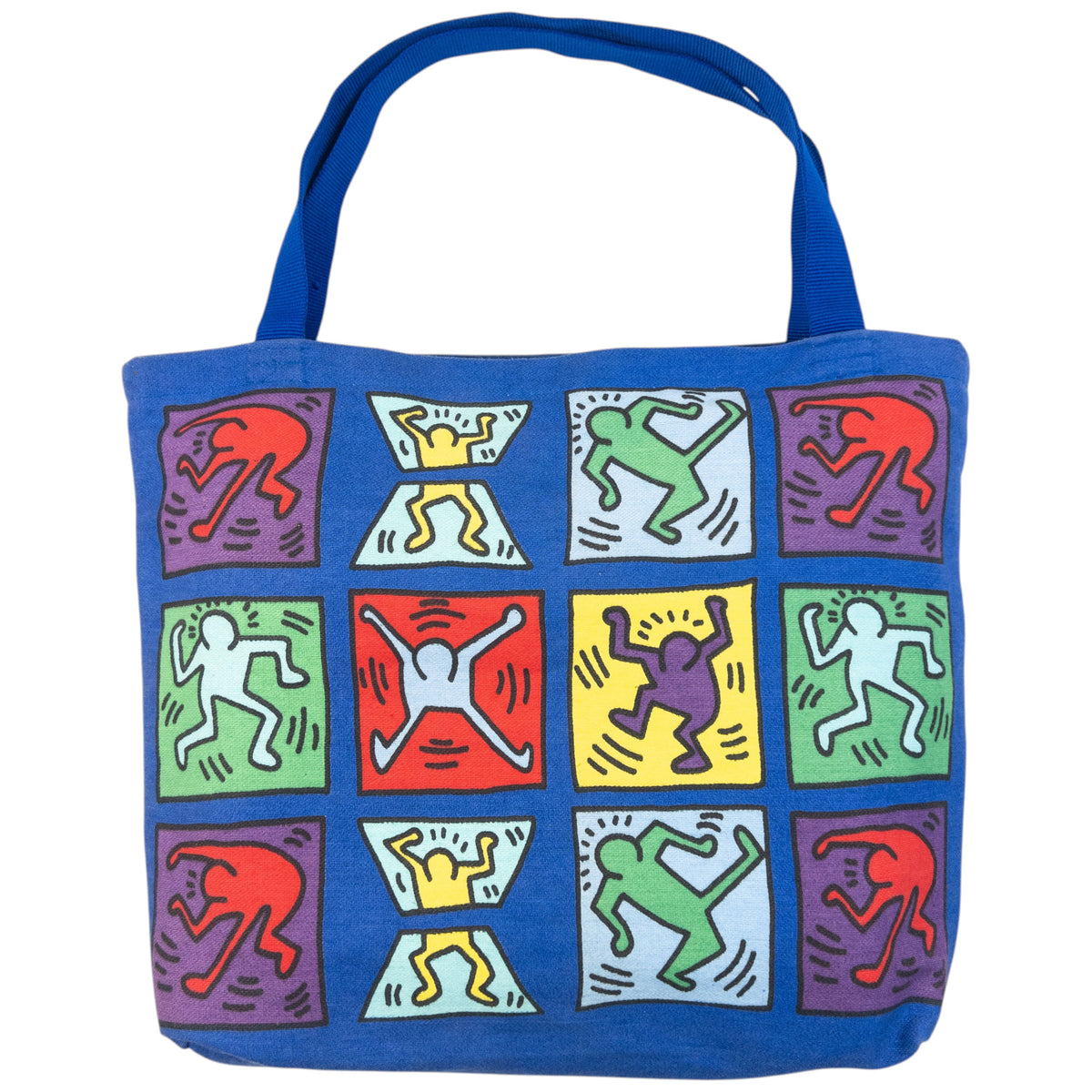 Vintage 1982 Keith Haring Graphic Tote Shoulder Bag in blue (baumwolle), photo 2