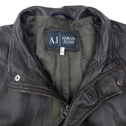 Vintage 2000s Armani Jeans Zip Up Leather Jacket Size L