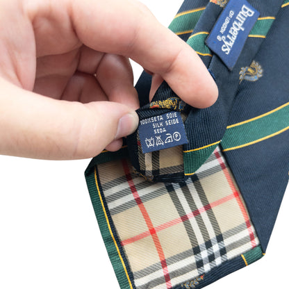 Vintage 80s Burberry Striped Monogram Silk Tie