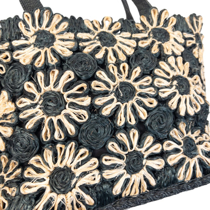 Vintage 2000s Yohji Yamamoto Floral Raffia Woven Shoulder Bag