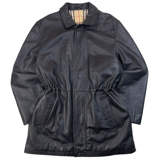 Vintage 2000s Burberry Nova Check Lined Leather Jacket Size L