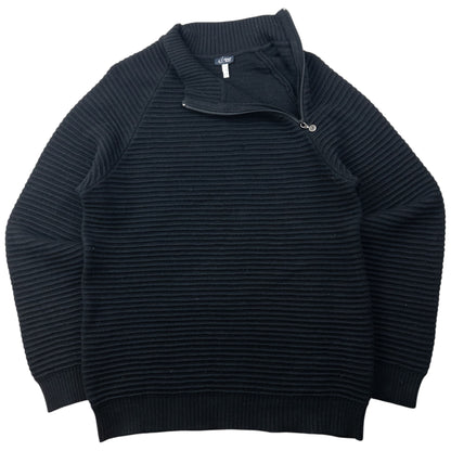 Vintage 2000s Armani Jeans Asymmetric Q Zip Ribbed Knit Jumper Size L
