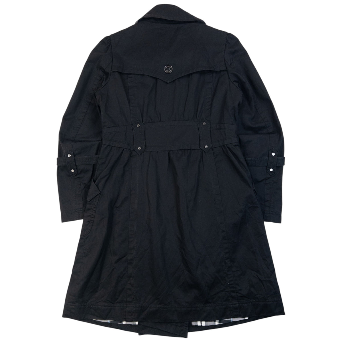 Vintage 2000s Burberry Blue Label Nova Check Lined Trench Jacket in black, photo 3