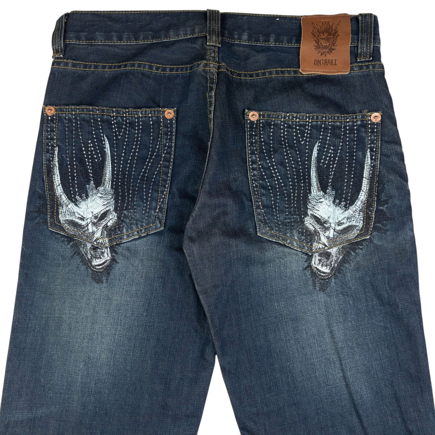 Vintage Oniarai Embroidered Monster Japanese Denim Jeans Size W32