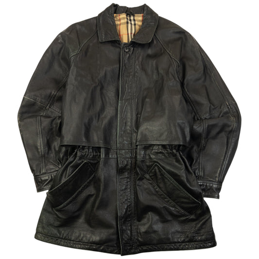 Vintage 90s Burberry Nova Check Lined Leather Jacket Size M