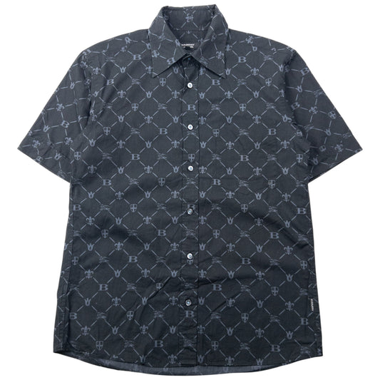 Vintage 2000s Burberry Black Label Monogram Short Sleeve Button Up Shirt Size XS