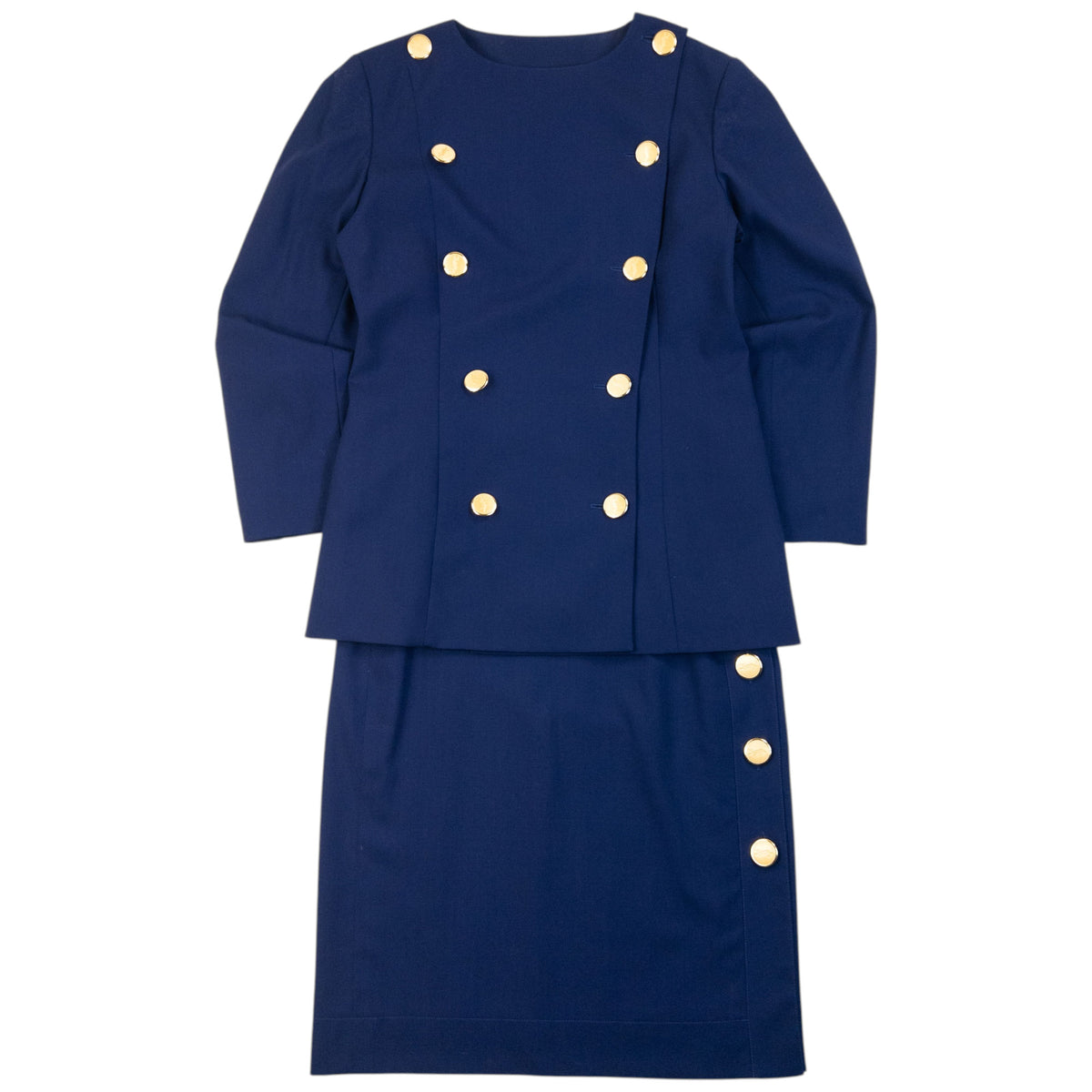 Vintage 80s YSL Yves Saint Laurent Jacket & Skirt Suit Set in blue (wool), photo 2