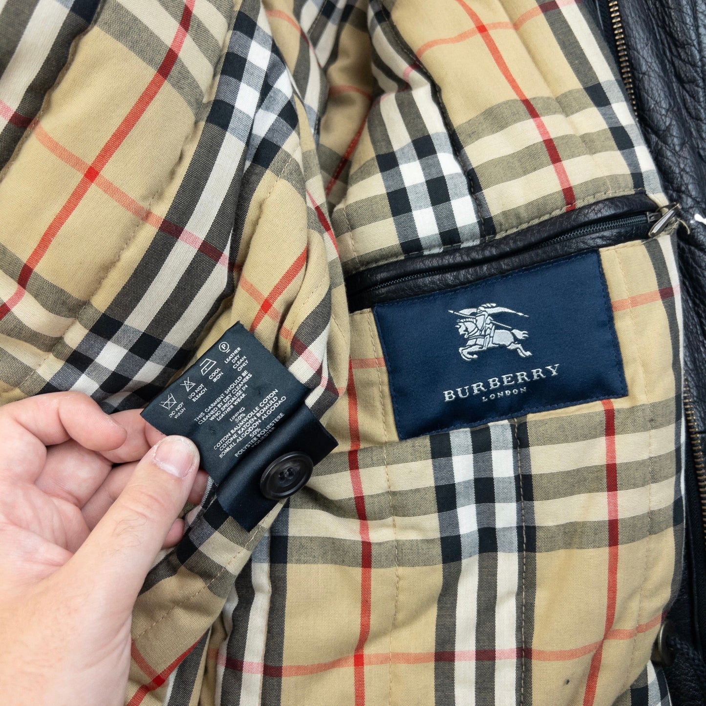 Vintage 2000s Burberry Nova Check Lined Leather Jacket Size M