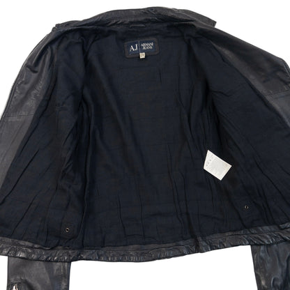 Vintage Armani Jeans Zip Up Leather Jacket Womens Size M