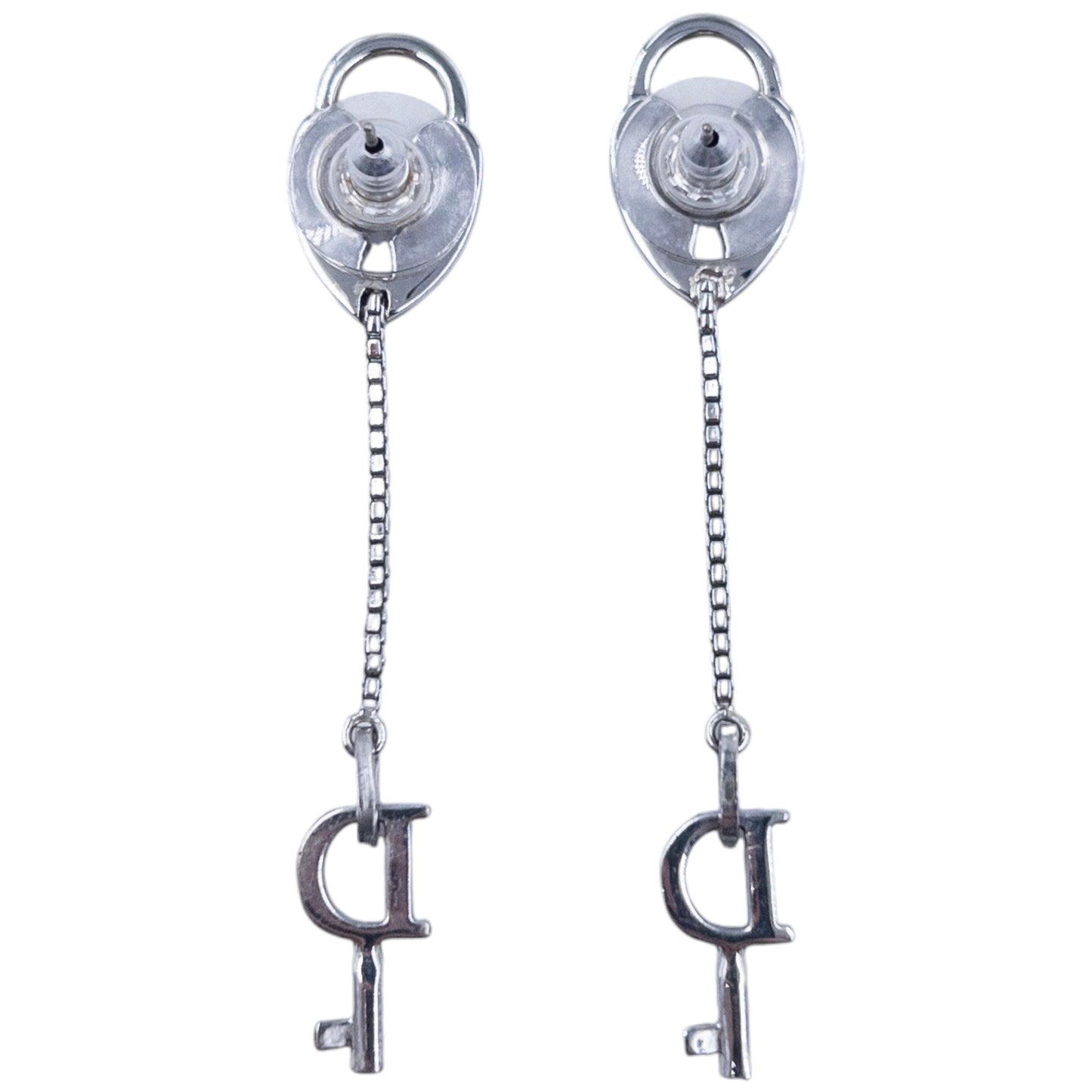 Vintage Dior Silver Heart Lock & Key Earrings