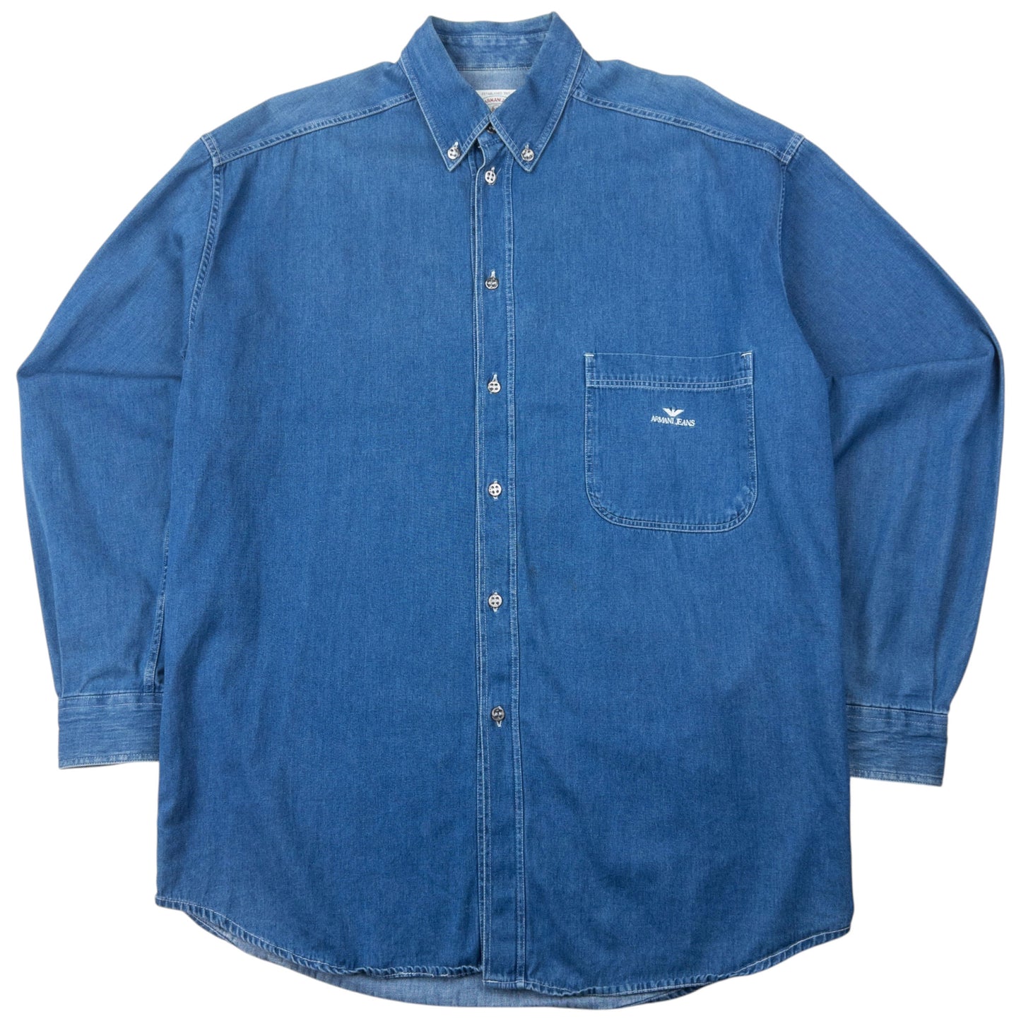 Vintage Armani Jeans Long Sleeve Button Up Denim Shirt Size L