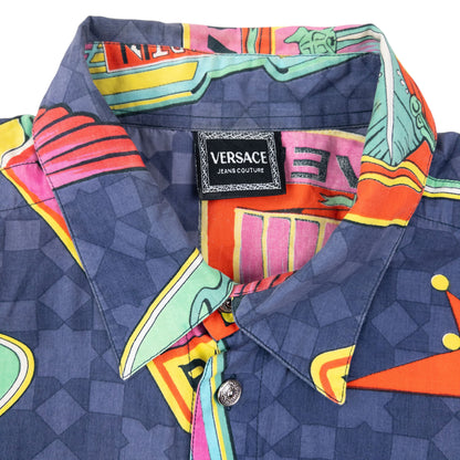 Vintage 90s Versace Jeans Couture Car Rolls Royce Pattern Button Up Shirt Size XL