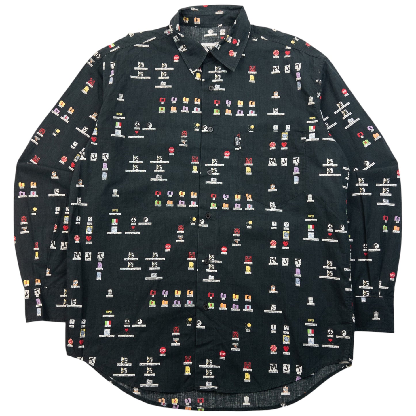 Vintage 90s Moschino Jeans Desktop Icon Long Sleeve Button Up Shirt Size M