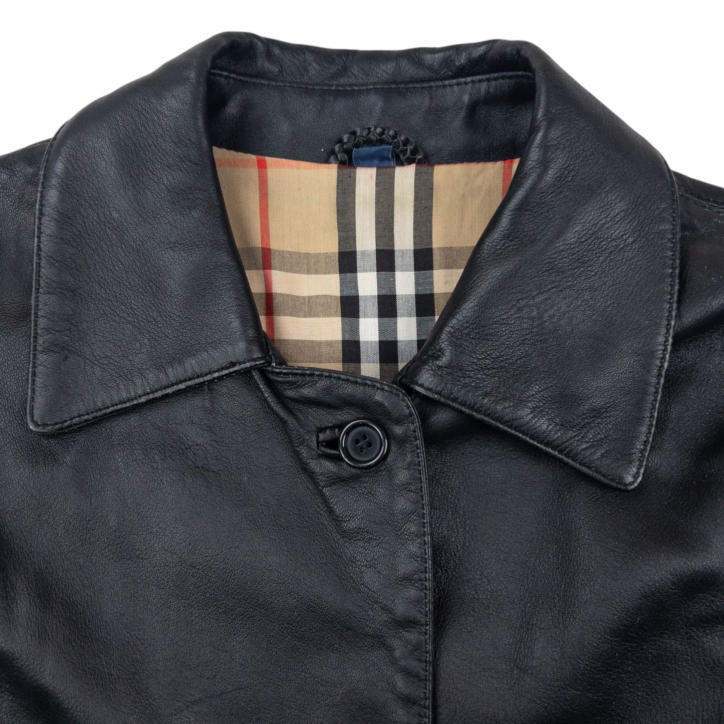 Vintage 90s Burberry Nova Check Lined Leather Jacket Size M