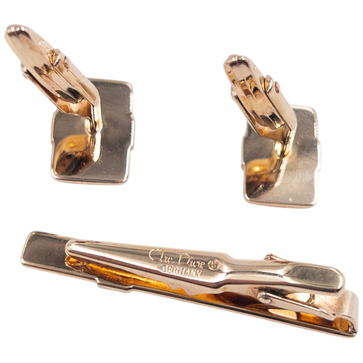 Vintage 90s Dior Embossed Tie Clip & Cufflinks