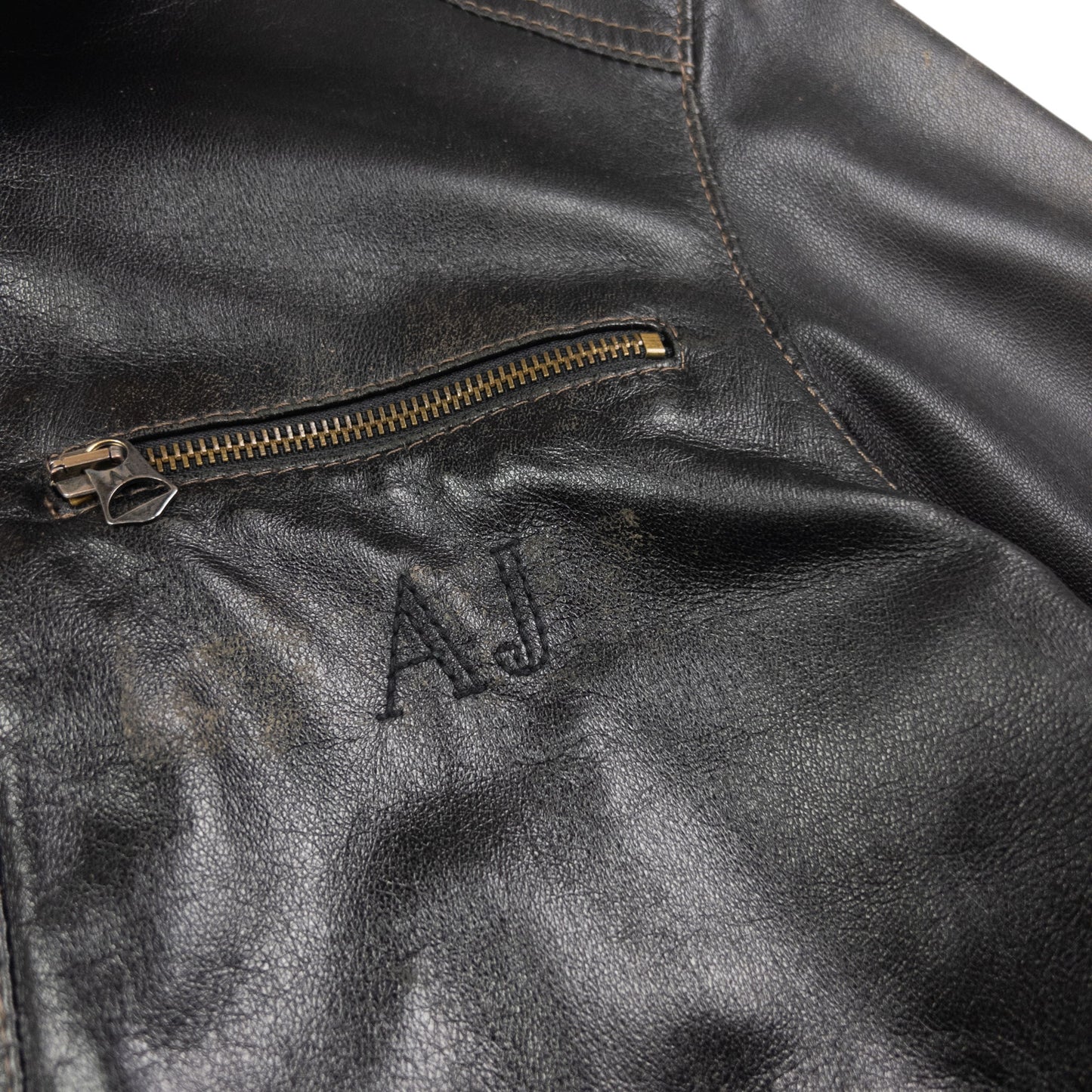 Vintage Armani Jeans Zip Up Leather Jacket Size M