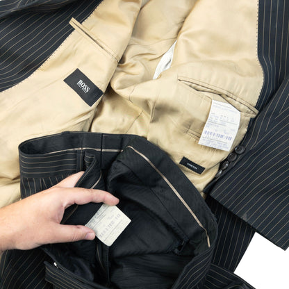Vintage 2000s Hugo Boss Rossellini Movie Pinstripe Jacket & Trousers Suit Set Size XL