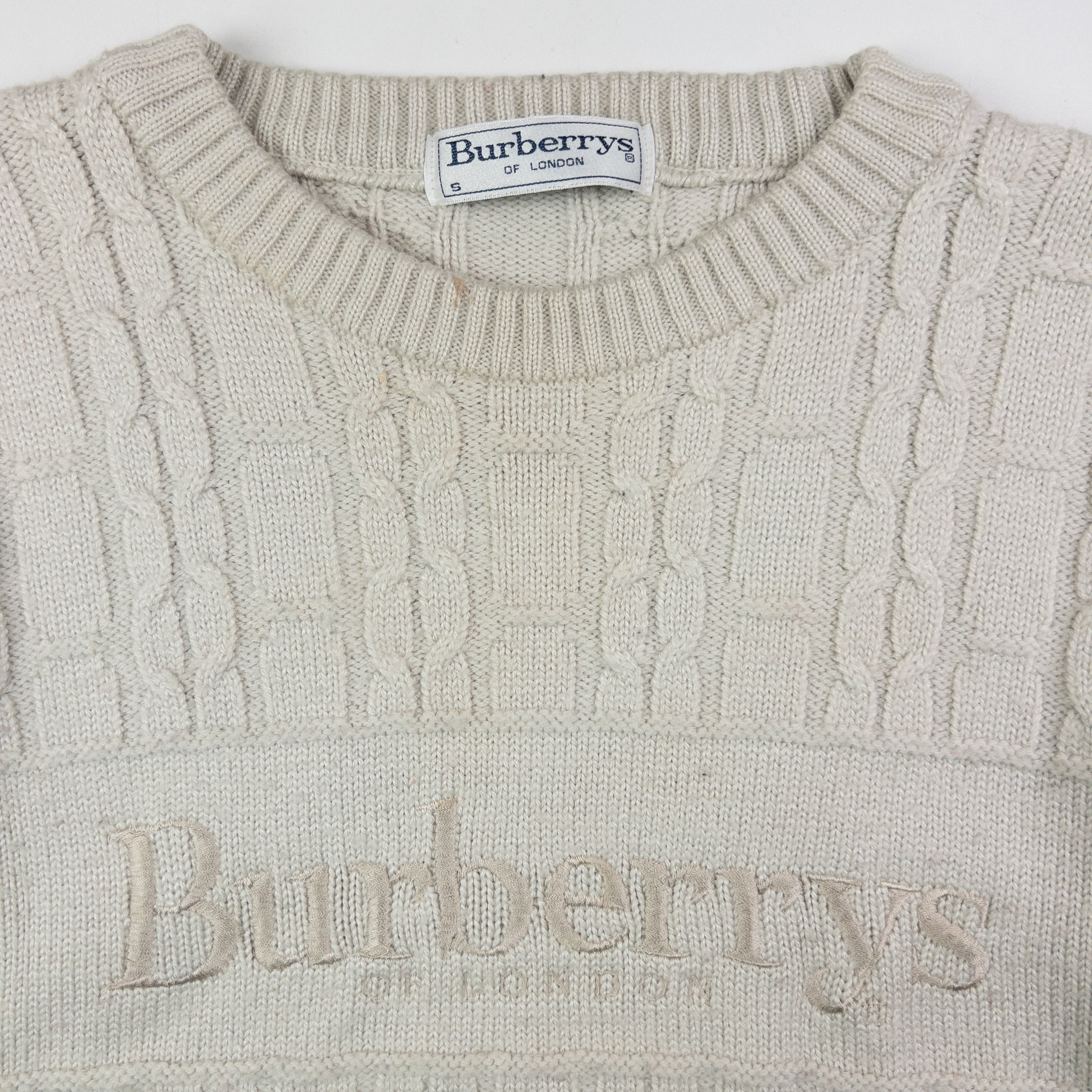 Vintage Burberry Embroidered Cable Knit Jumper Womens Size M