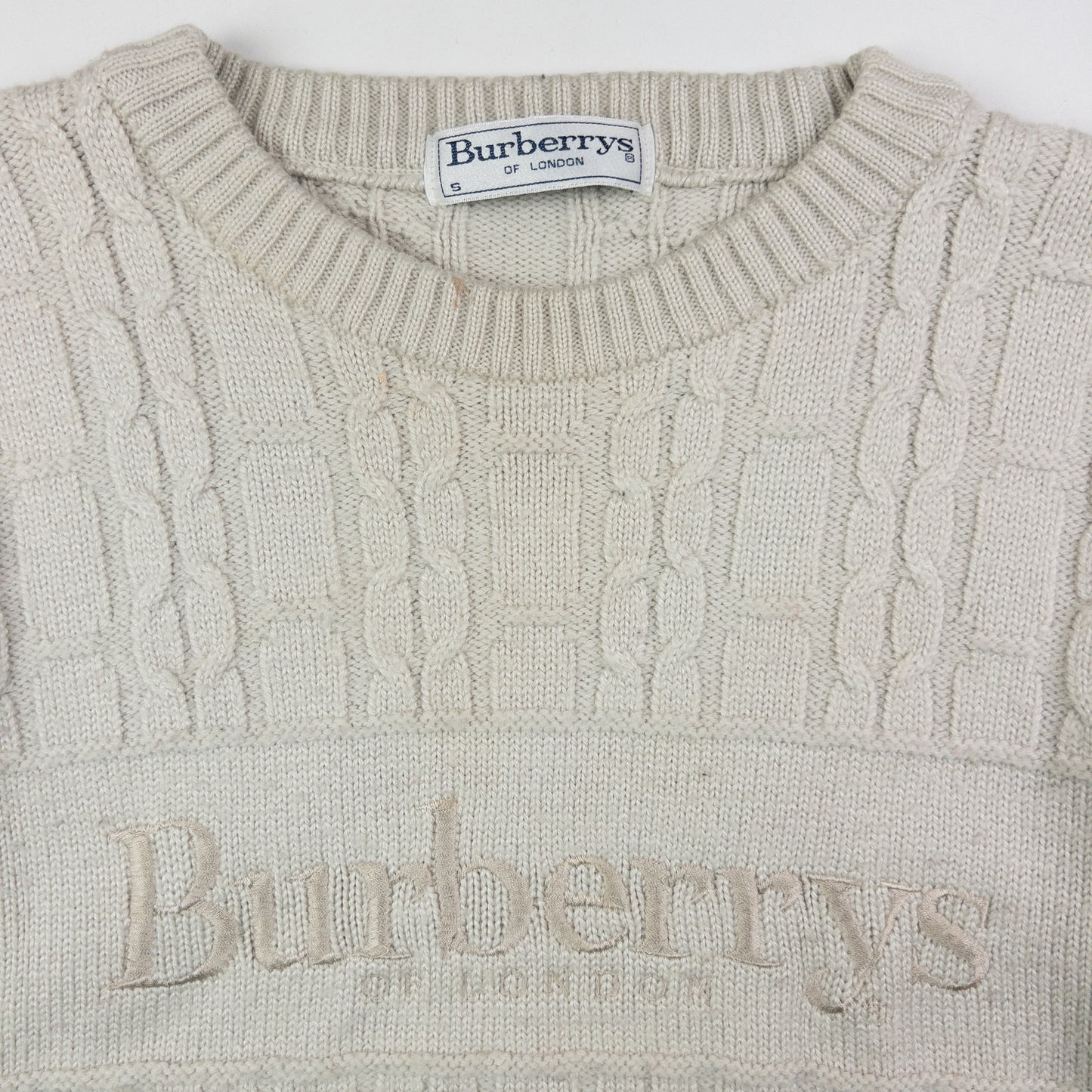 Vintage Burberry Embroidered Cable Knit Jumper Womens Size M