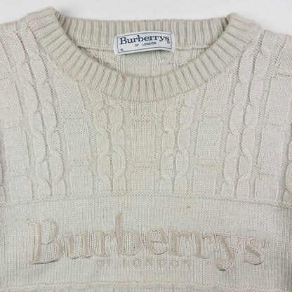 Vintage Burberry Embroidered Cable Knit Jumper Womens Size M