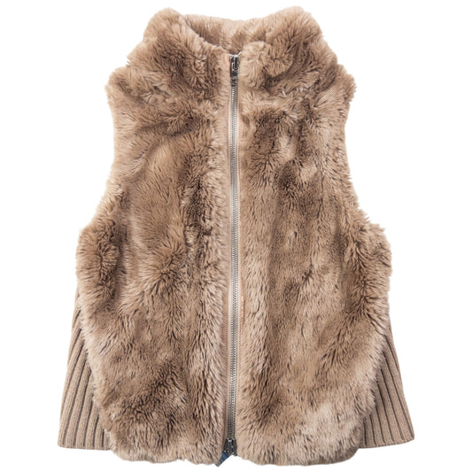 Vintage 2000s Armani Exchange Faux Fur Ribbed Knit Gilet Womens Size XS